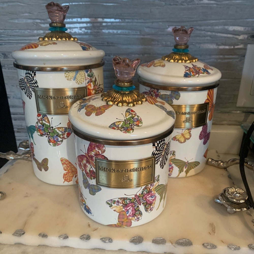 Mackenzie-Childs Butterly Garden Set of 3 canisters